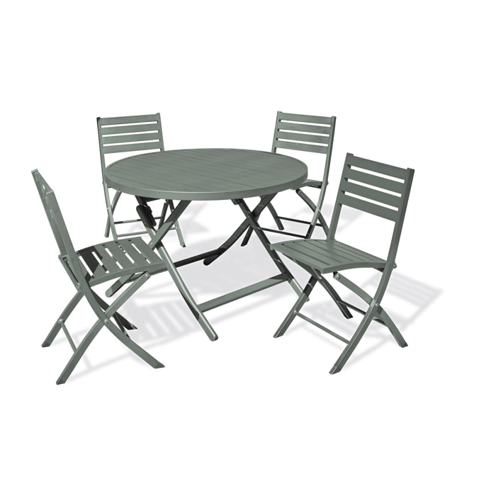 MARIUS - Ensemble repas de jardin 4 places en aluminium vert kaki