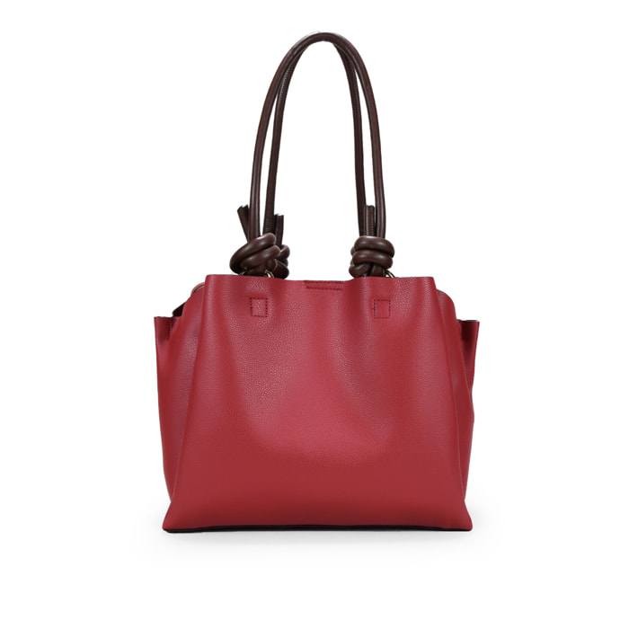 Bolso de hombro rojo tipo shopper con nudos