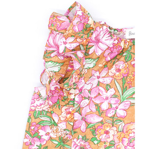 Blusa ocre flor rosa