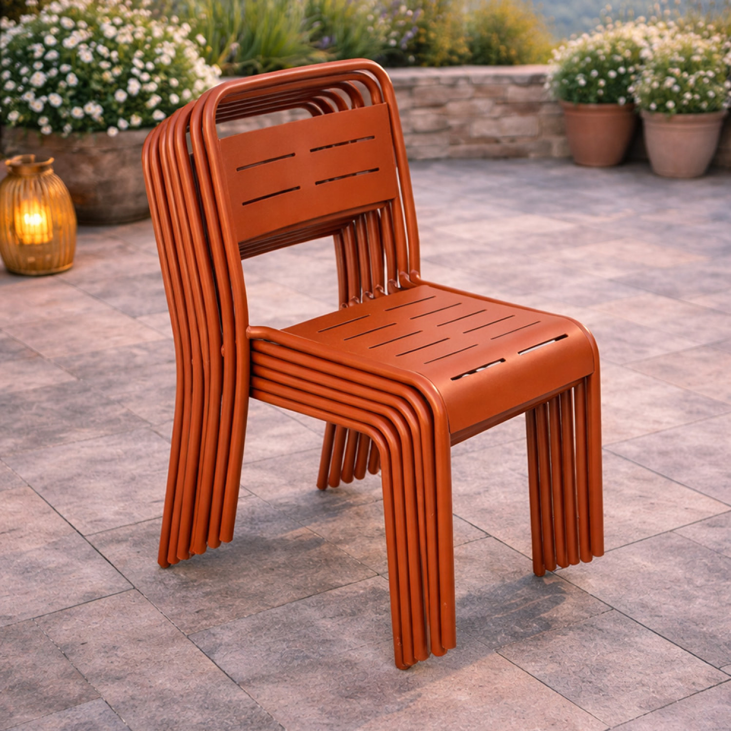 EVORA Lot de 6 chaises de jardin empilables terracotta