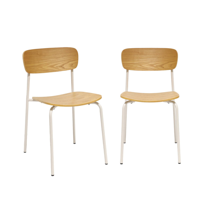 Lot de 2 chaises vintage contreplaqué avec placage bois effet frêne et pieds métal beige L 43.5 x P 51 x H 77cm - Toby