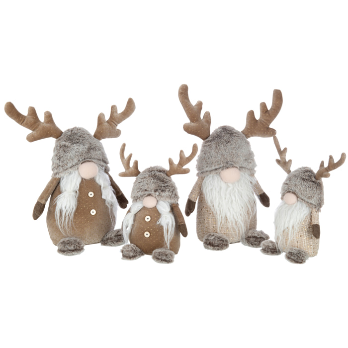 J-Line figurine Lutin - bois de Cerf/textile - marron/gris - large - 2 pcs