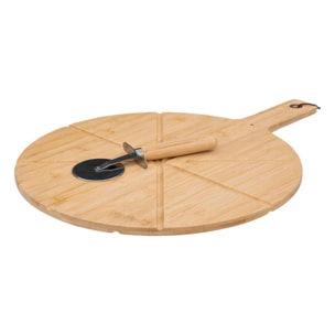 Planche à découper pizza avec roulette bambou 37cm