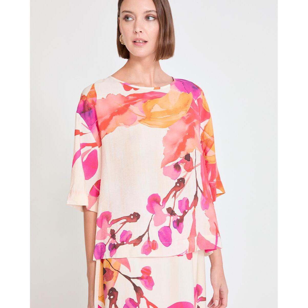 Blusa a maniche corte con stampa floreale