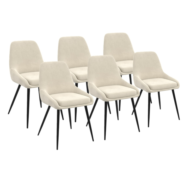 Chaises Olivia velours crème pieds métal - lot de 6
