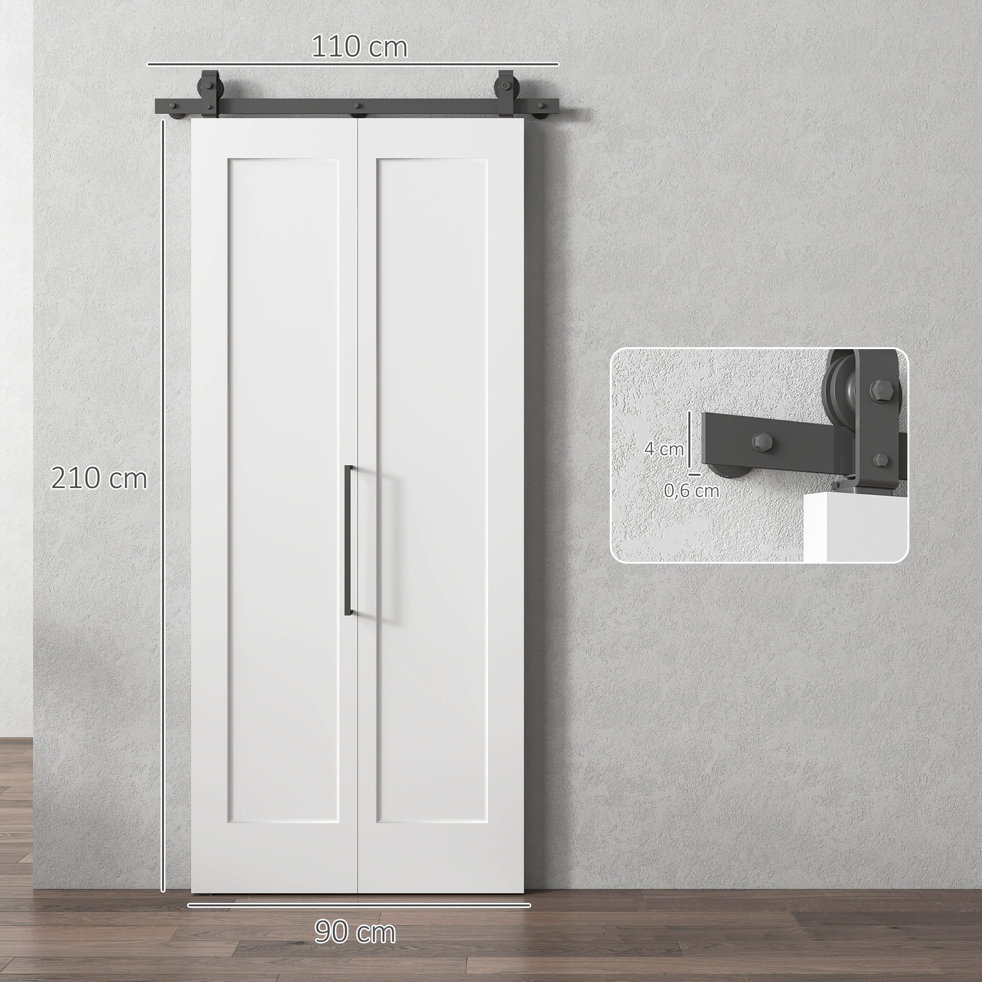 Puerta Corredera con Herrajes Puerta Plegable Corredera con Acabado Personalizable Tirador Fácil Montaje para Baño Salón Sala de Estar Cocina 90x210 cm Blanco