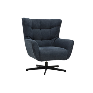 Fauteuil scandinave pivotant en tissu effet velours texturé bleu foncé et métal AVERY