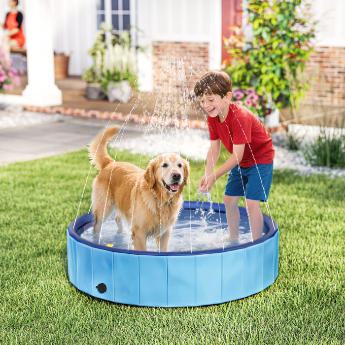 Piscina para Perros Plegable con Aspersor Bañera Portátil para Mascotas Grandes de PVC Antideslizante y Resistente al Desgaste para Interiores y Exteriores Ø120x30 cm Azul Claro