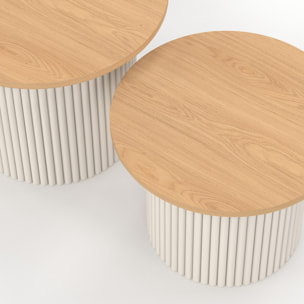 Tables basses rondes gigognes Kara beige effet cannelé - lot de 2