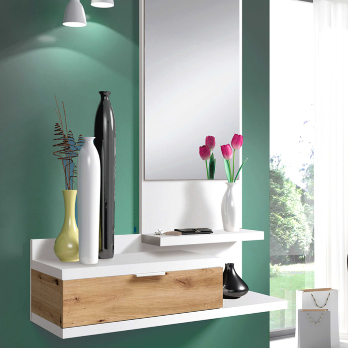 Mueble Recibidor Lia Cajón Y Espejo 116x81x29 Cm Roble Nodi Y Blanco Artik
