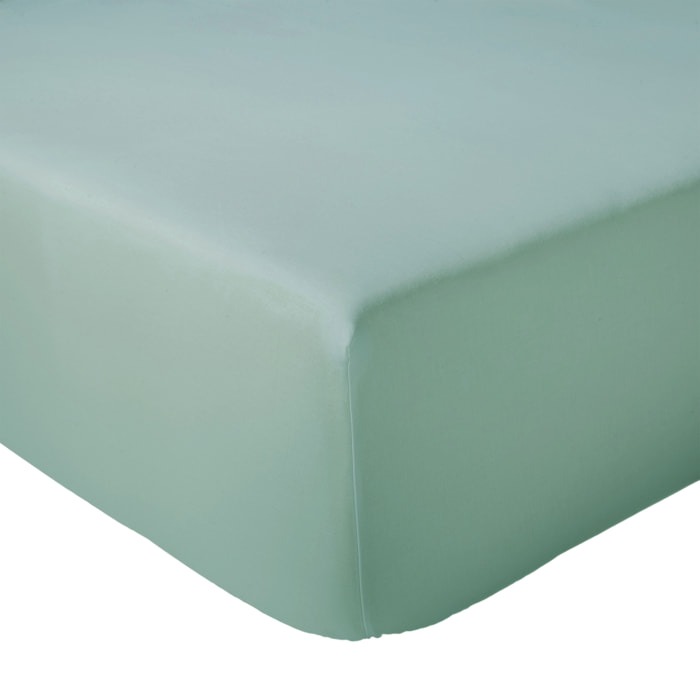 Drap-housse pour lit relevable percale de coton uni bonnet 30 cm - Turquoise