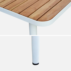 Table de jardin extensible en bois teck. structure aluminium blanc 8 places