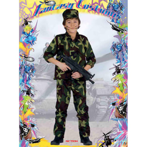 Costume Carnevale Militare Mimetica Verde Marrone Bambino