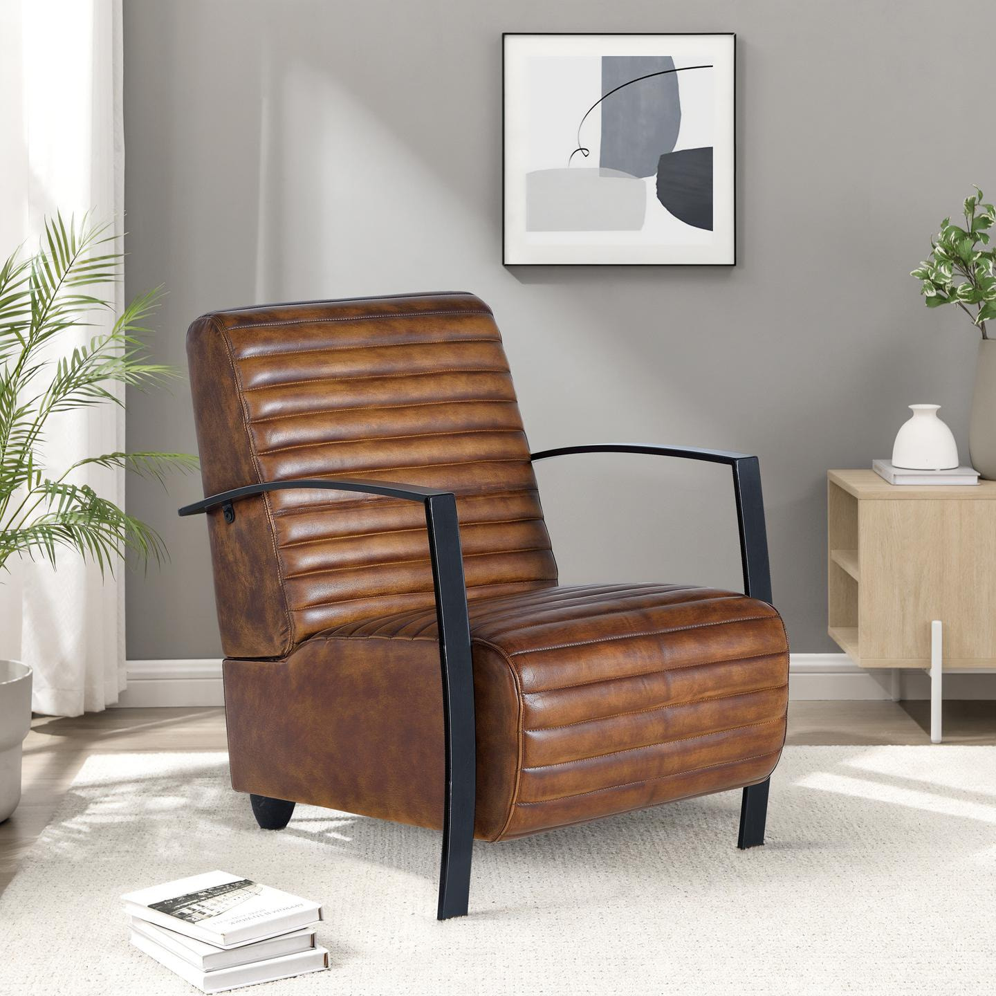 Sillón de Piel 75 Cm Estilo Industrial Vintage