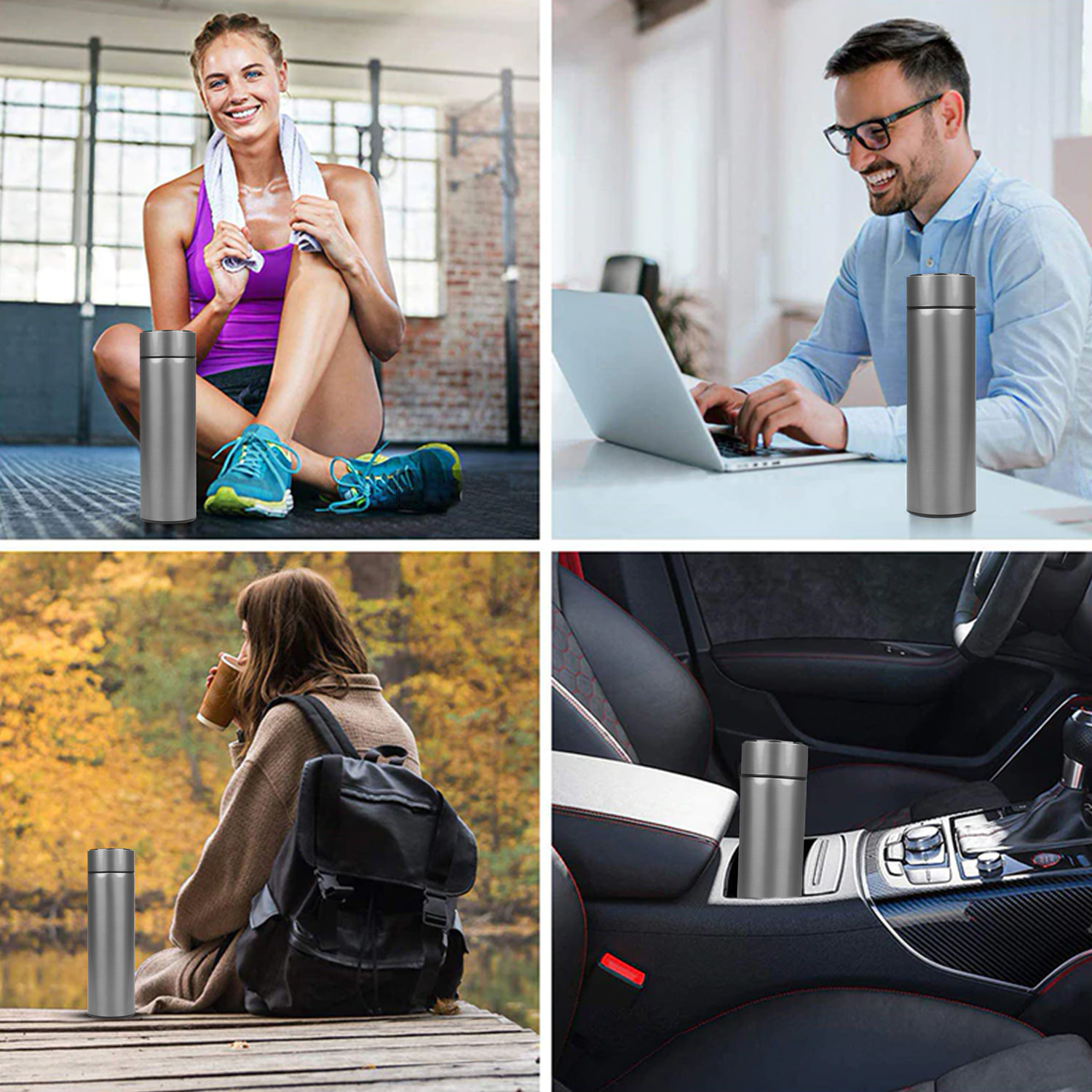 Termosport di 500 ml con indicatore di temperatura intelligente. Bottiglia d'acqua isolata sottovuoto, fino a 12 ore di mantenimento del calore.