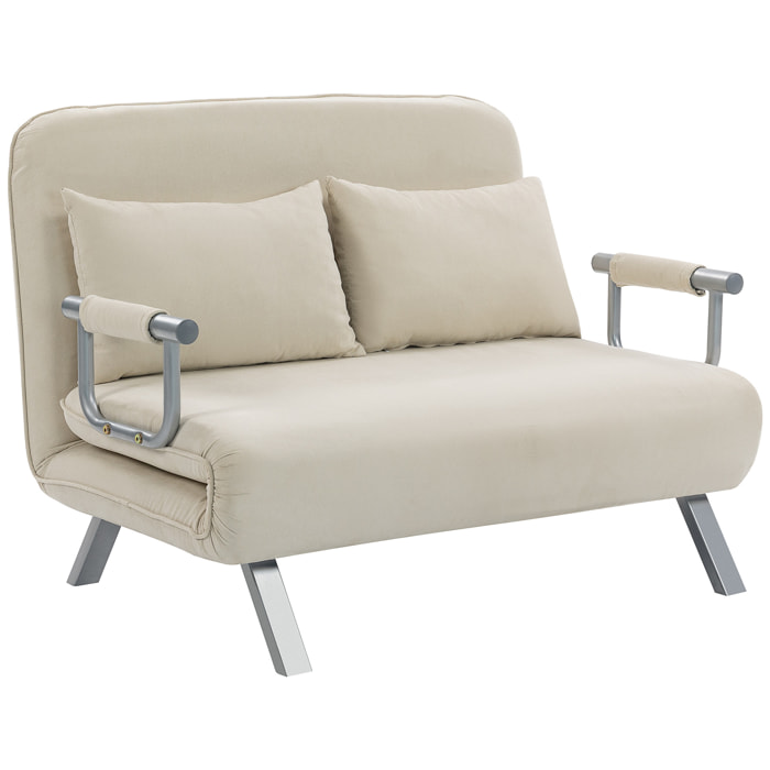 Canapé-lit canapé convertible 2 places déhoussable grand confort 2 coussins fournis pieds accoudoirs métal suède beige