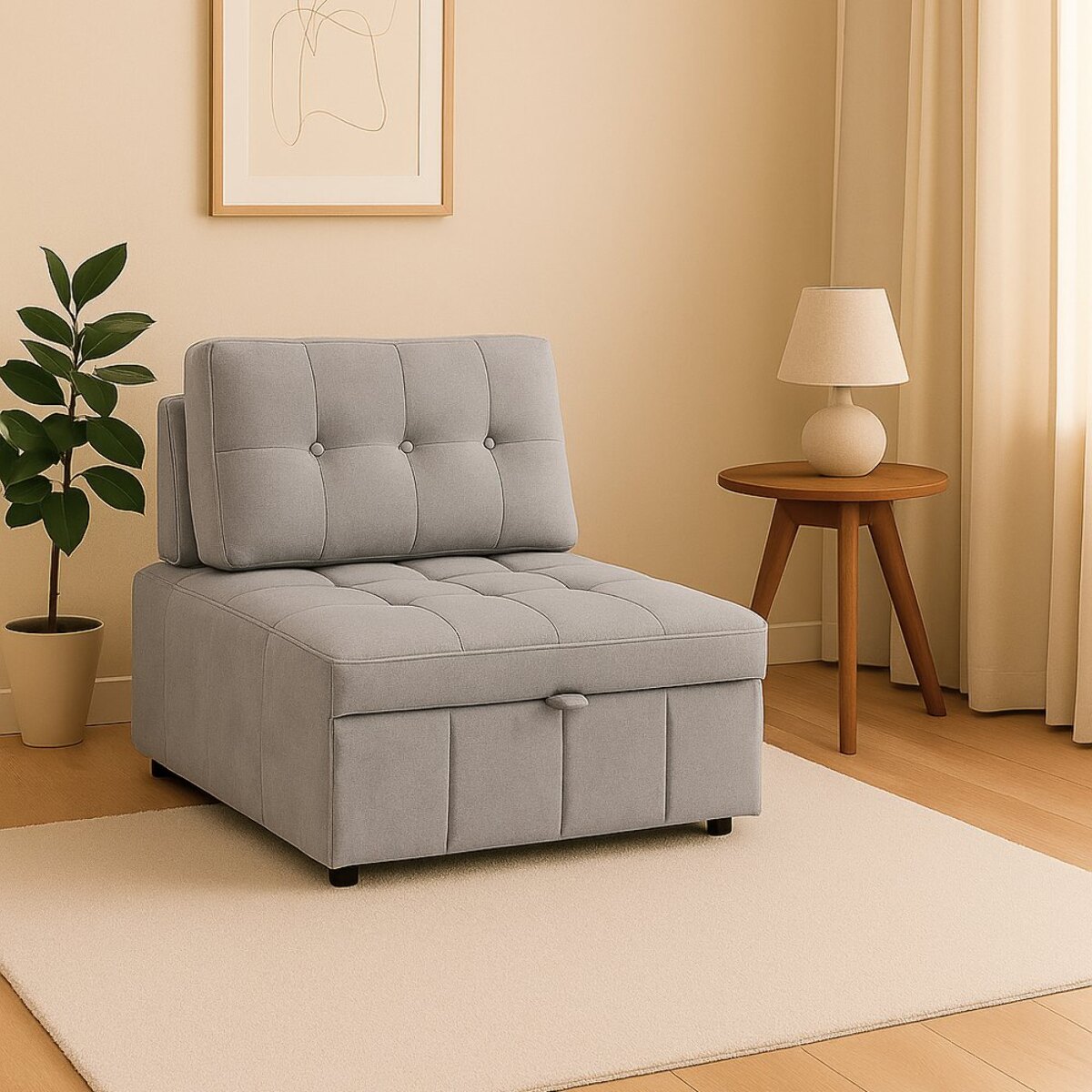 Poltrona letto singolo in tessuto grigio chiaro - Orleans