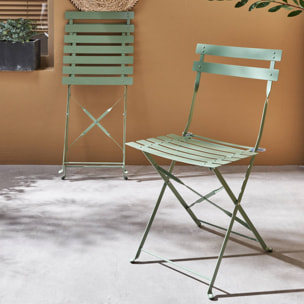 Lot de 2 chaises de jardin bistrot pliables en acier thermolaqué. 49.5 x 41 x 80.5cm