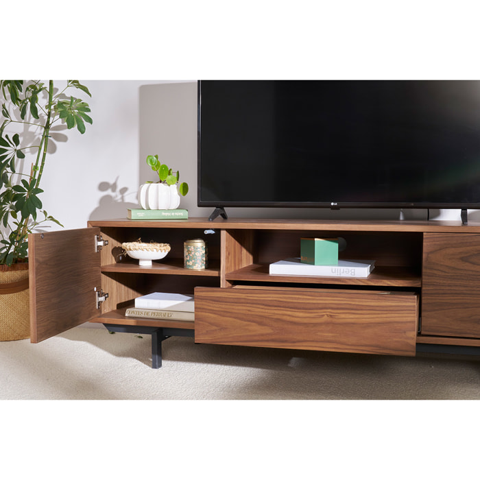 Meuble TV vintage en bois foncé niche ouverte L160 cm MANNY