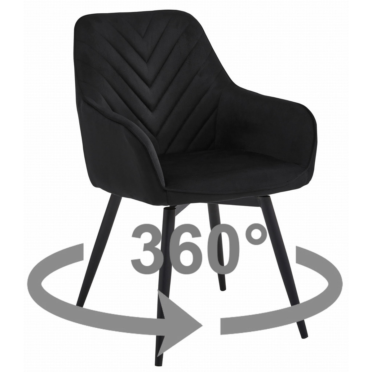 Sedia girevole Nana360 in velluto nero con gambe in metallo