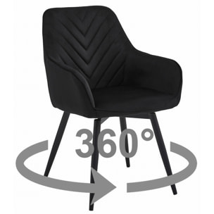 Sedia girevole Nana360 in velluto nero con gambe in metallo