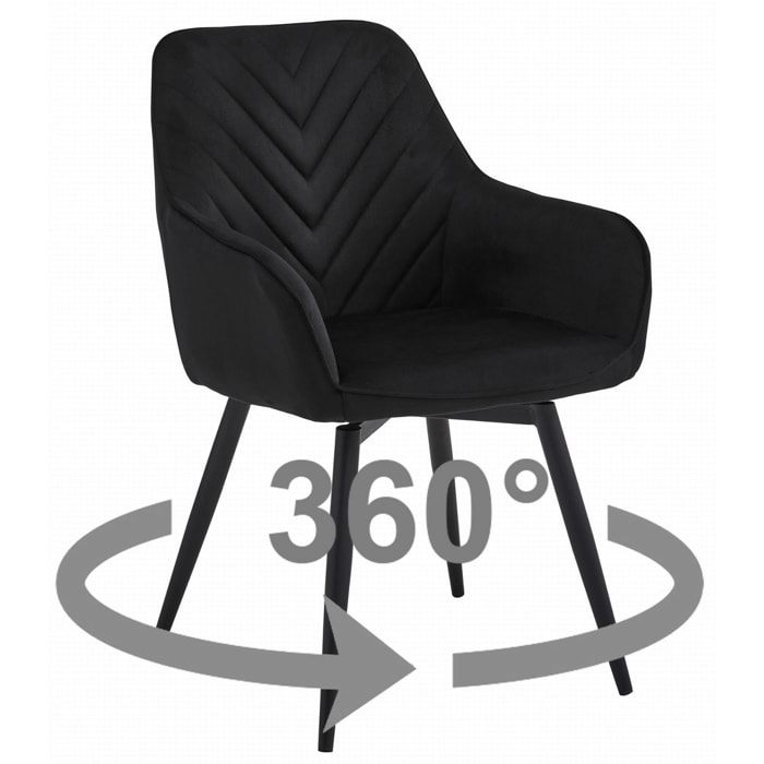 Sedia girevole Nana360 in velluto nero con gambe in metallo