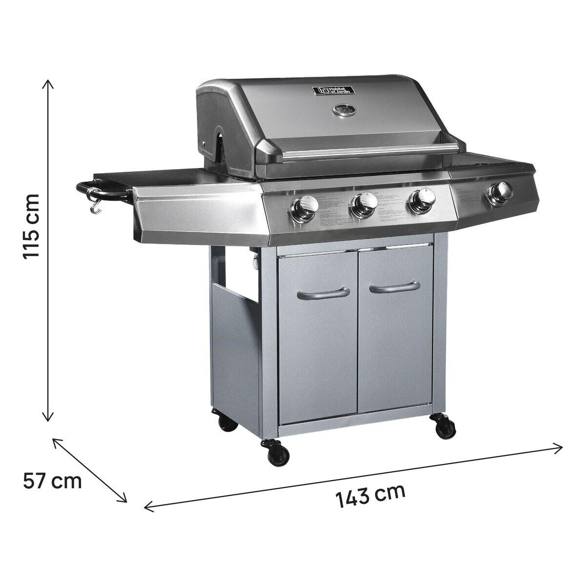 Barbecue Gaz "Bingo 4" - 4 brûleurs dont 1 latéral - 14kW + Housse protection - Argenté