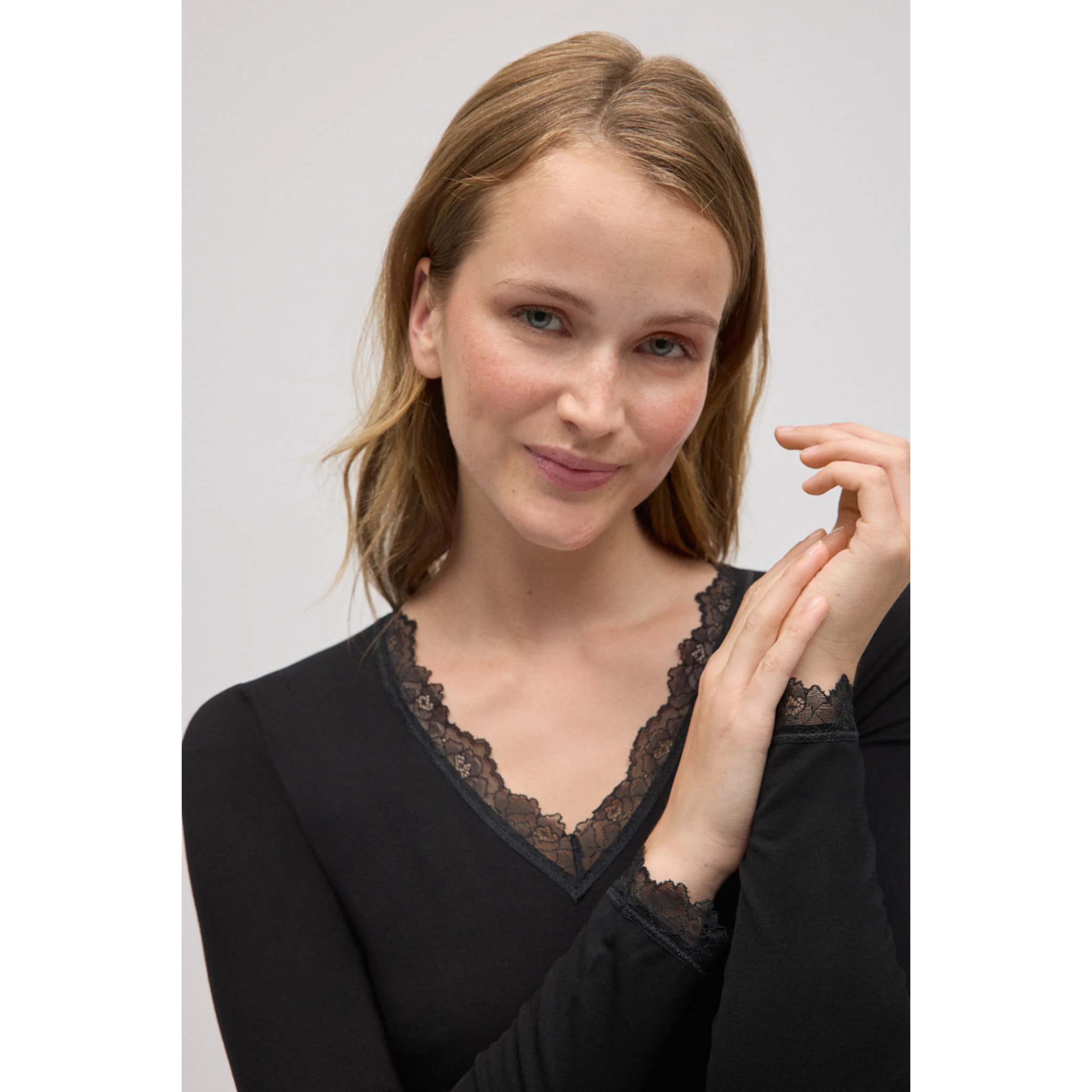 Canottiera a maniche lunghe in bambù nero