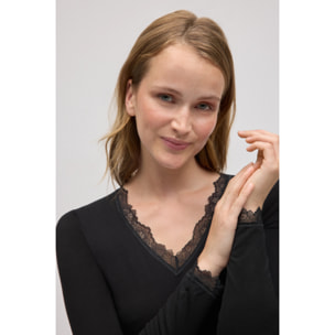 Canottiera a maniche lunghe in bambù nero