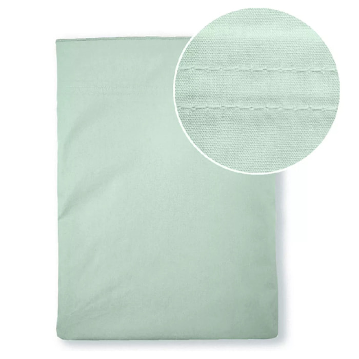 Drap plat percale de coton uni bleu vert La percale francaise givre