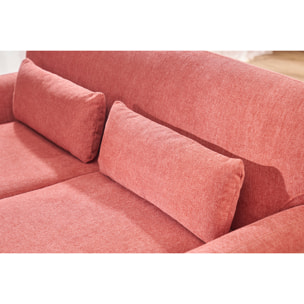 Canapé scandinave 2 places en tissu effet velours texturé terracotta et bois clair YOKO