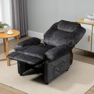 HOMCOM Sillón Relax Reclinable Manual Tapizado en Terciopelo Acolchado con Reposapiés Retráctil y Bolsillos Laterales para Salón Oficina Dormitorio 96x91x108 cm Negro