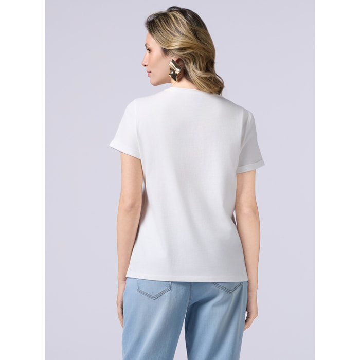 Oltre - T-shirt con patch gioiello - Bianco