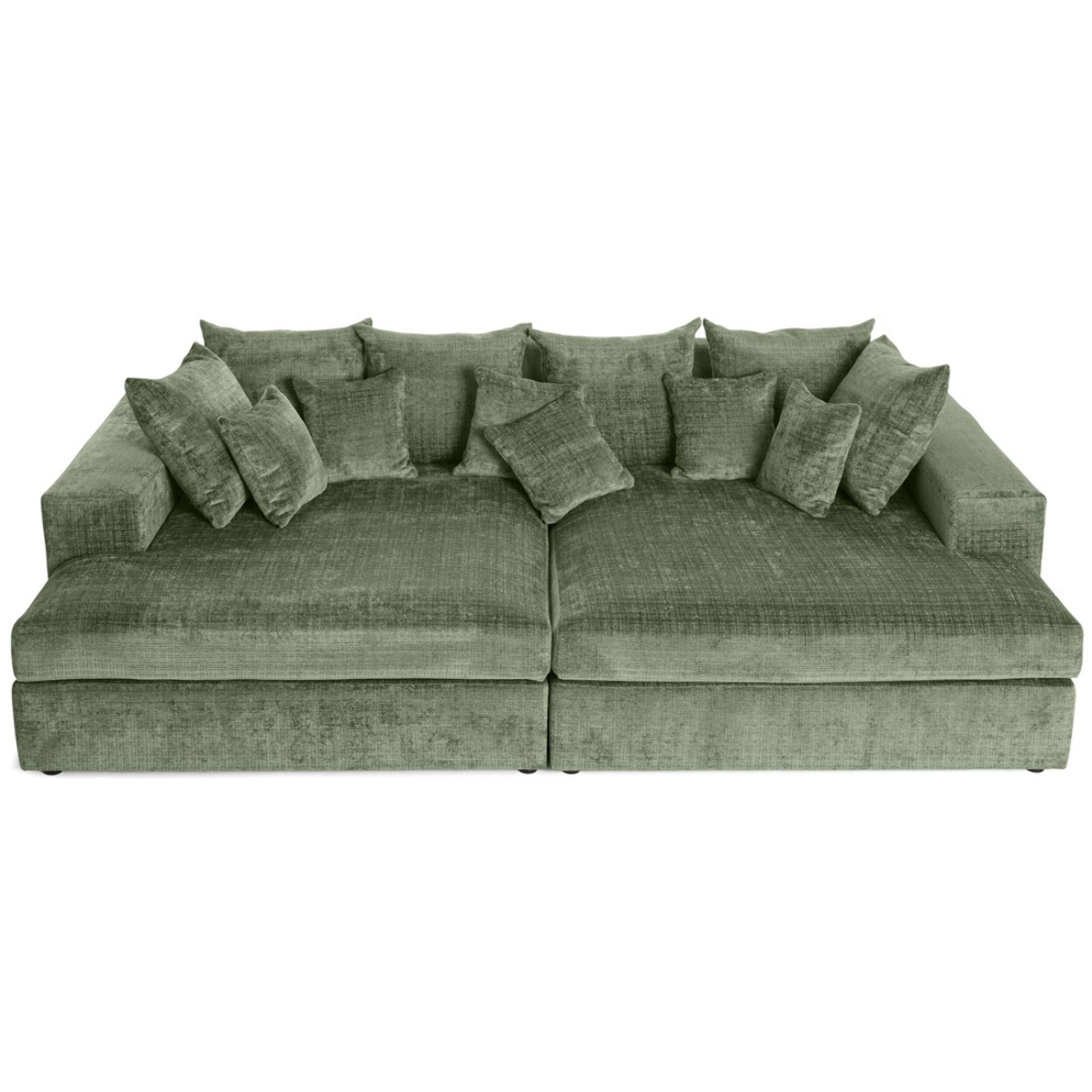 Collins - canapé droit 4 places avec double méridienne - assise profonde - en velours texturé - Vert