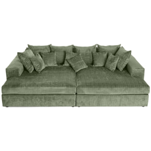 Collins - canapé droit 4 places avec double méridienne - assise profonde - en velours texturé - Vert