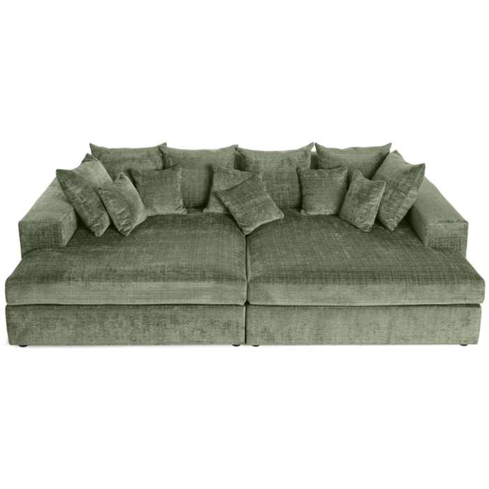Collins - canapé droit 4 places avec double méridienne - assise profonde - en velours texturé - Vert