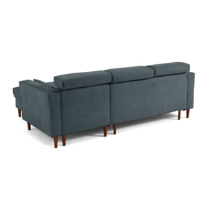 Alicante - canapé d'angle réversible convertible avec têtières - coffre - 4 places - en tissu texturé - Bleu grisé