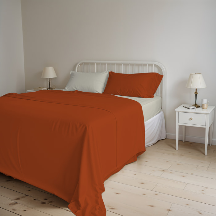 COMPLETO LETTO NATURAL COLOR, 100% Cotone, Made in Italy - TERRA/PANNA