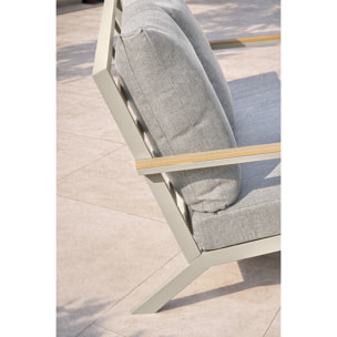 KOMMOS - Salon de jardin 5 pl en alu et plateau composite effet bois