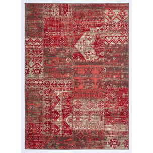Tapis Ladi aux motifs patchwork rouge et beige