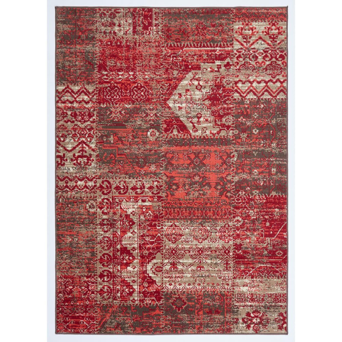 Tapis Ladi aux motifs patchwork rouge et beige