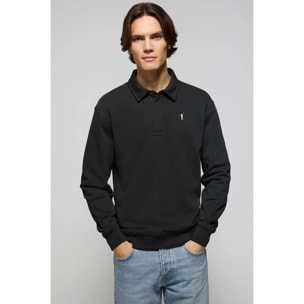 Sudadera cuello polo negra con bordado Rigby Go