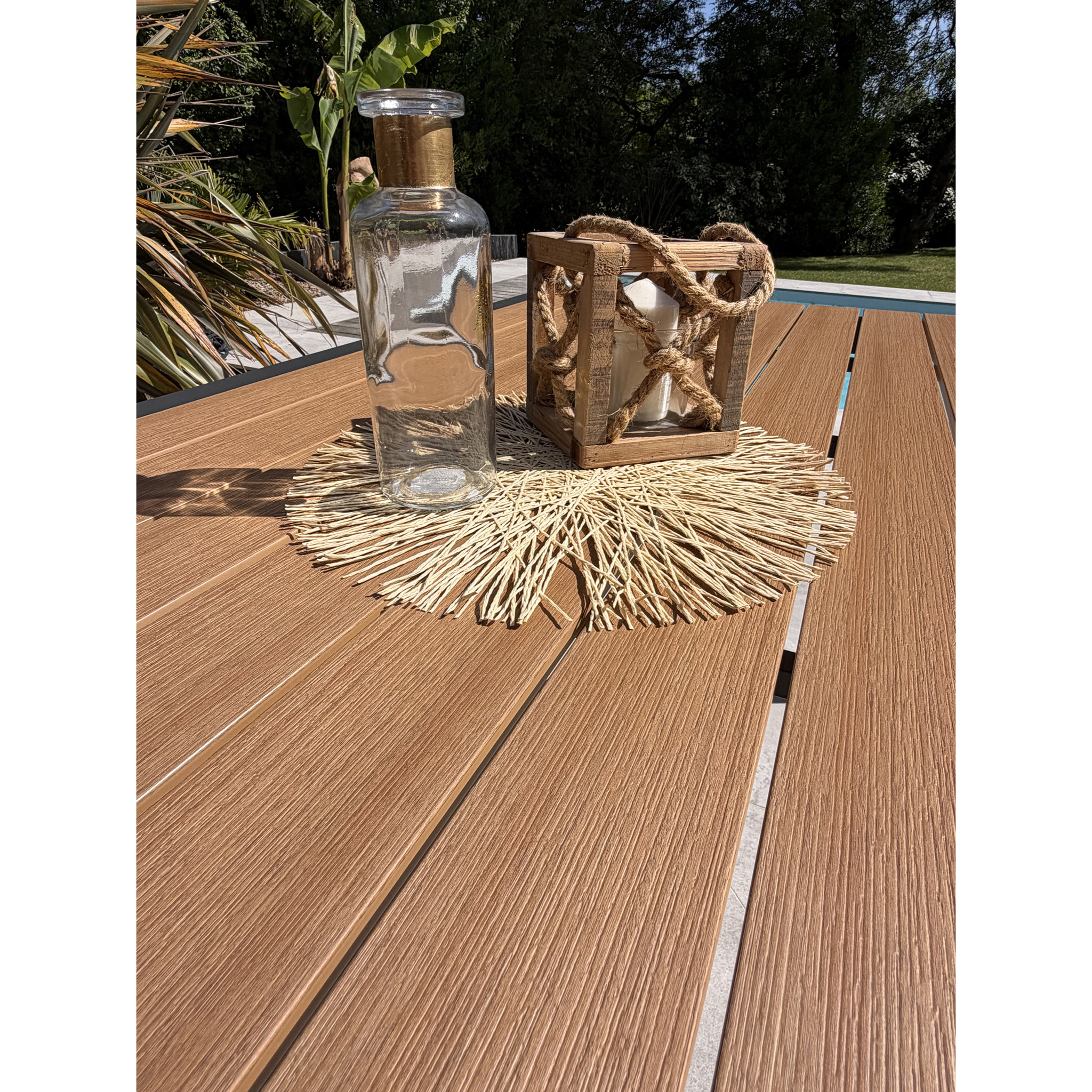 TONGA - Table de jardin en alu plateau polywood aspect bois