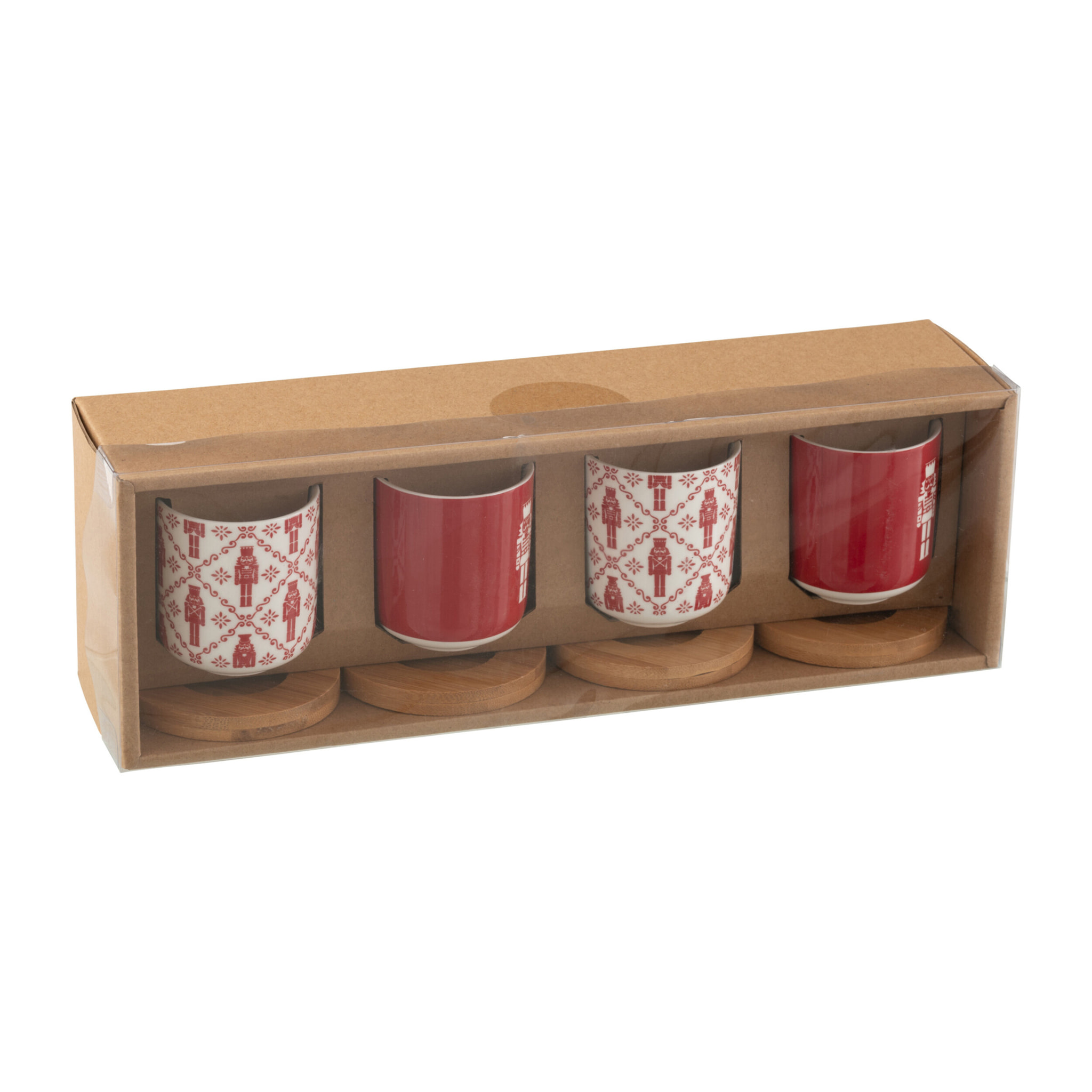 J-Line tasse + sous-tasse Casse-Noisette - bambou/céramique - rouge - boîte de 4