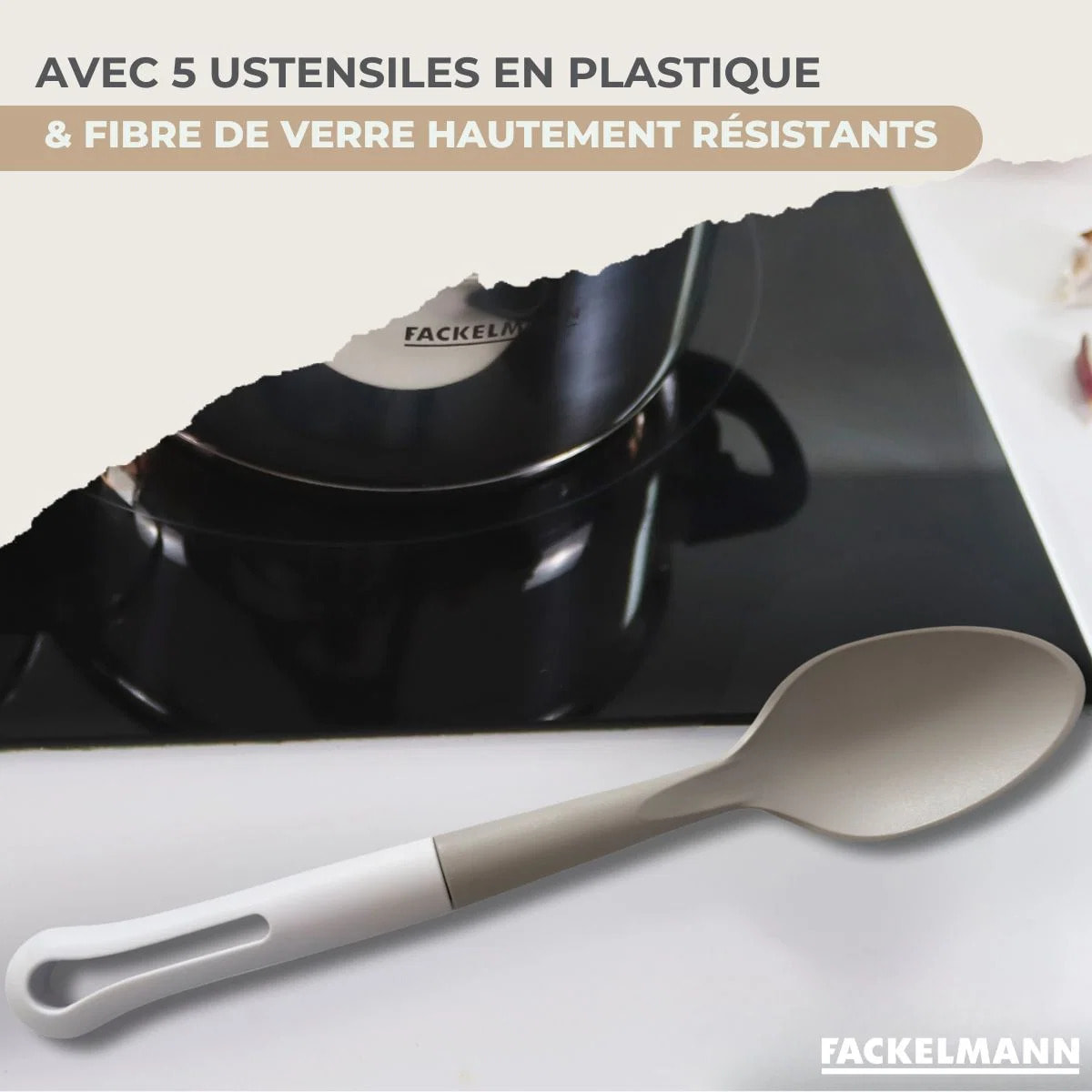 Lot 2 Poêles Fackelmann Etherna et 3 Faitouts 16/20/24cm avec 5 ustensiles Vario