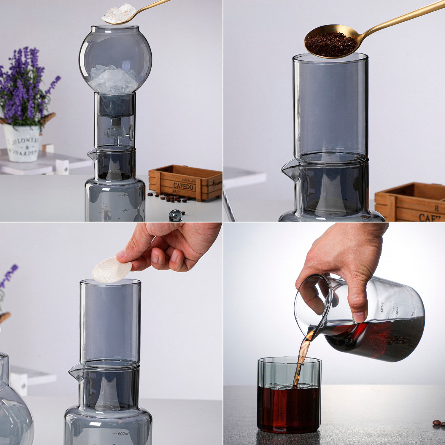 Cafetera de goteo para café frío de 600ml. Con ajuste de velocidad de goteo.