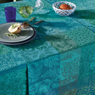 Chemin de table pur coton motif jacquard vert Mille rameaux emeraude