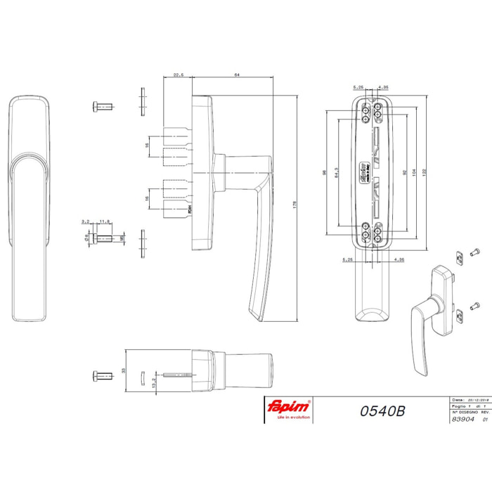 Crémone ajustable FAPIM Gea à deux fourches - Gris mat - 0540BI-MR