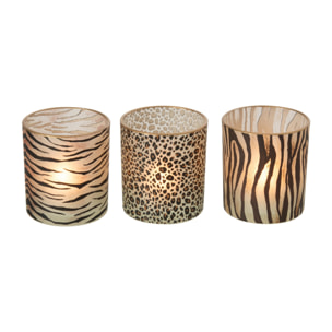 J-Line photophore Wild cylindrique - verre - camel/noir - small - assortiment de 3