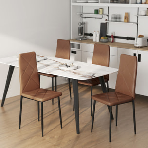 Pack de 4 Sillas de Comedor, Sillas de Cocina Modernas, Tapizadas de Cuero Sintética, Respaldo Alto, Asiento Acolchado, Patas de Acero, Marrón